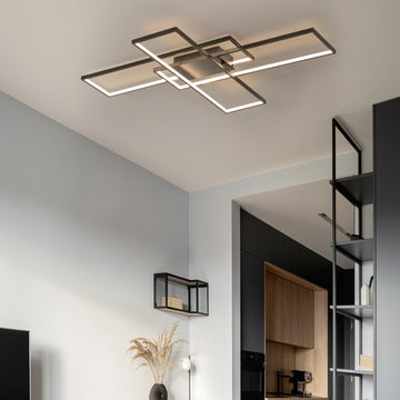 Palco 39" Contemporary Minimalist Metal Adjustable Dimmable Geometric Integrated LED Flush Mount - JONATHAN Y